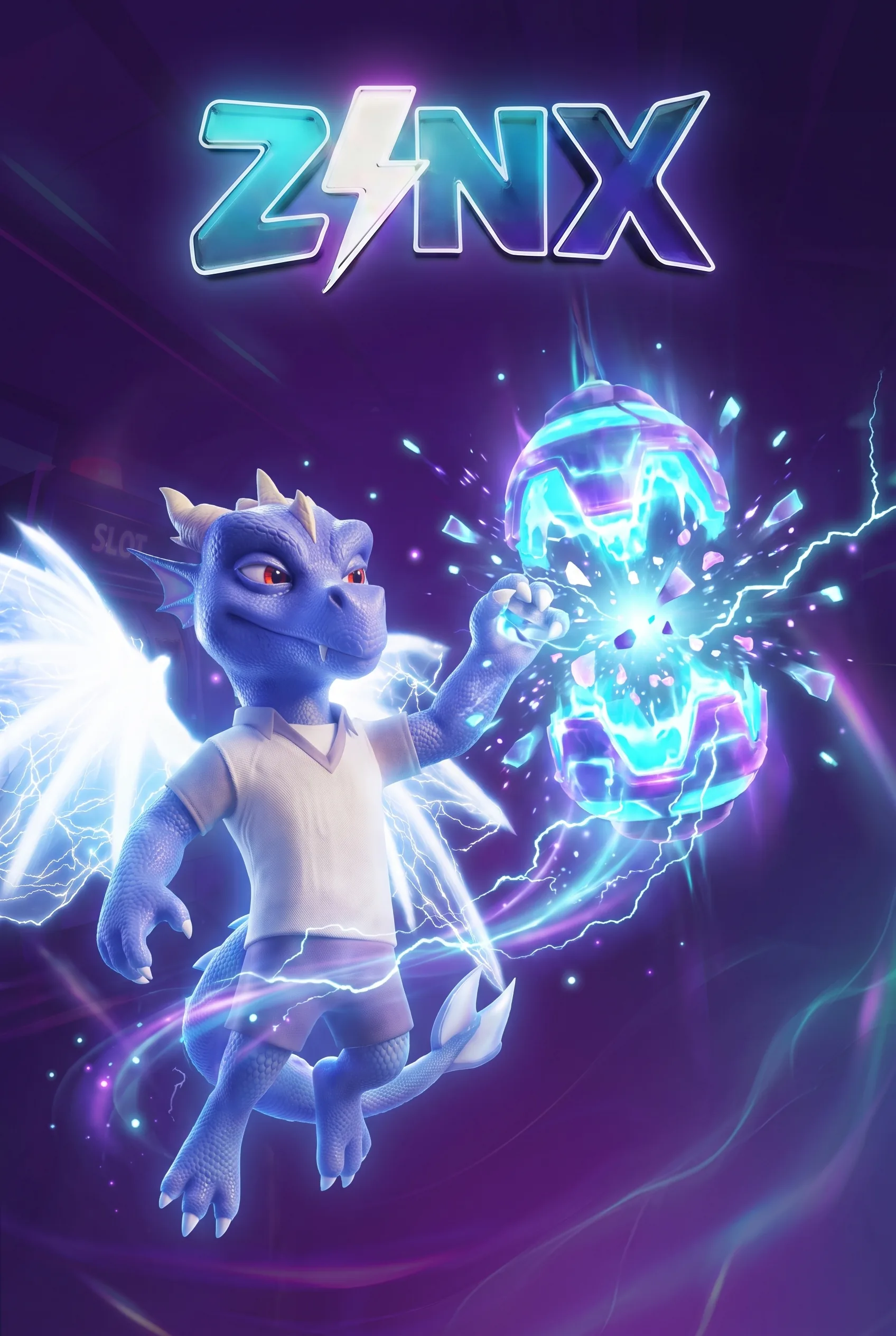 Sigla Zinx Casino și mascota cu un simbol luminos de bonus