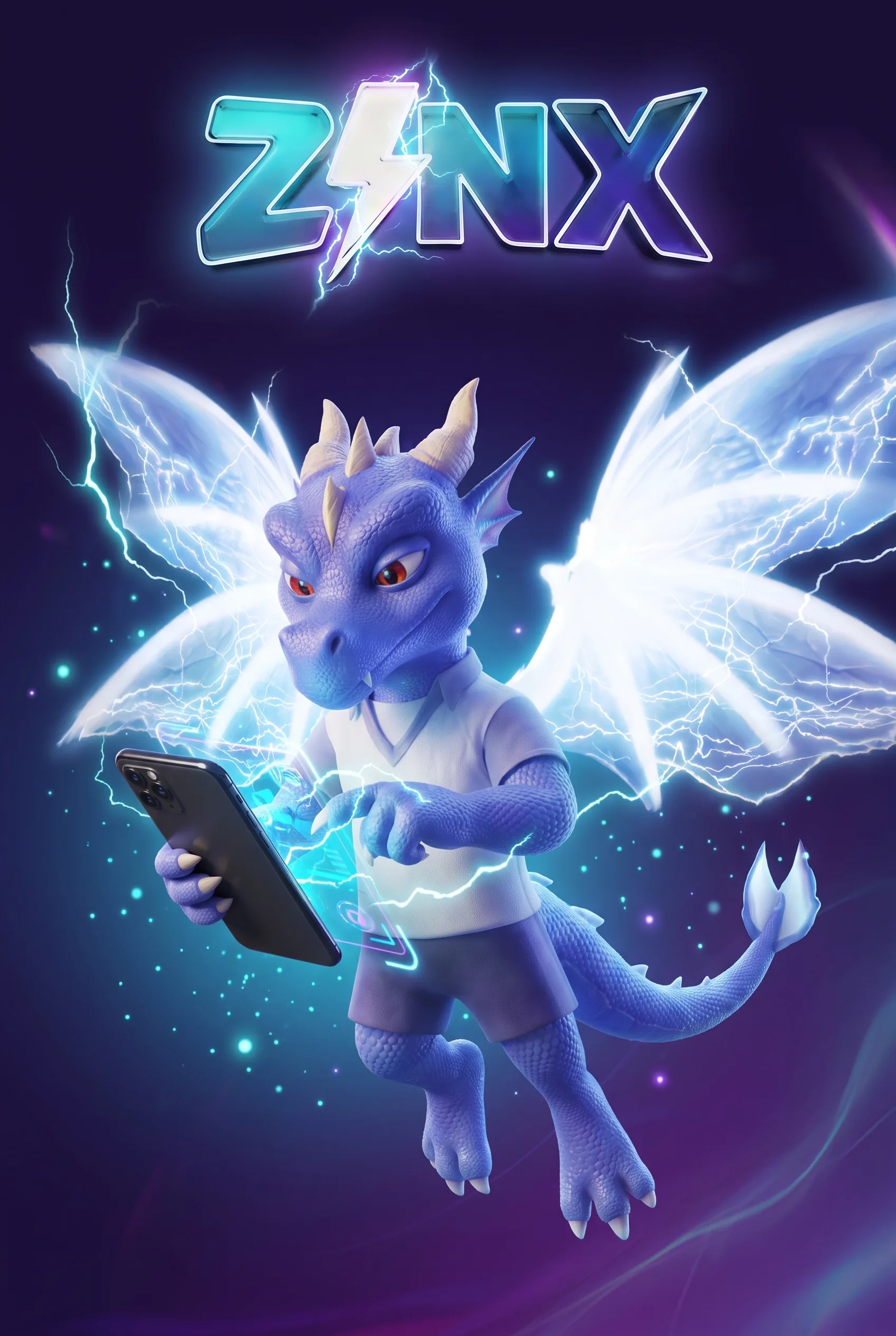 Sigla Zinx Casino și mascota folosind un telefon