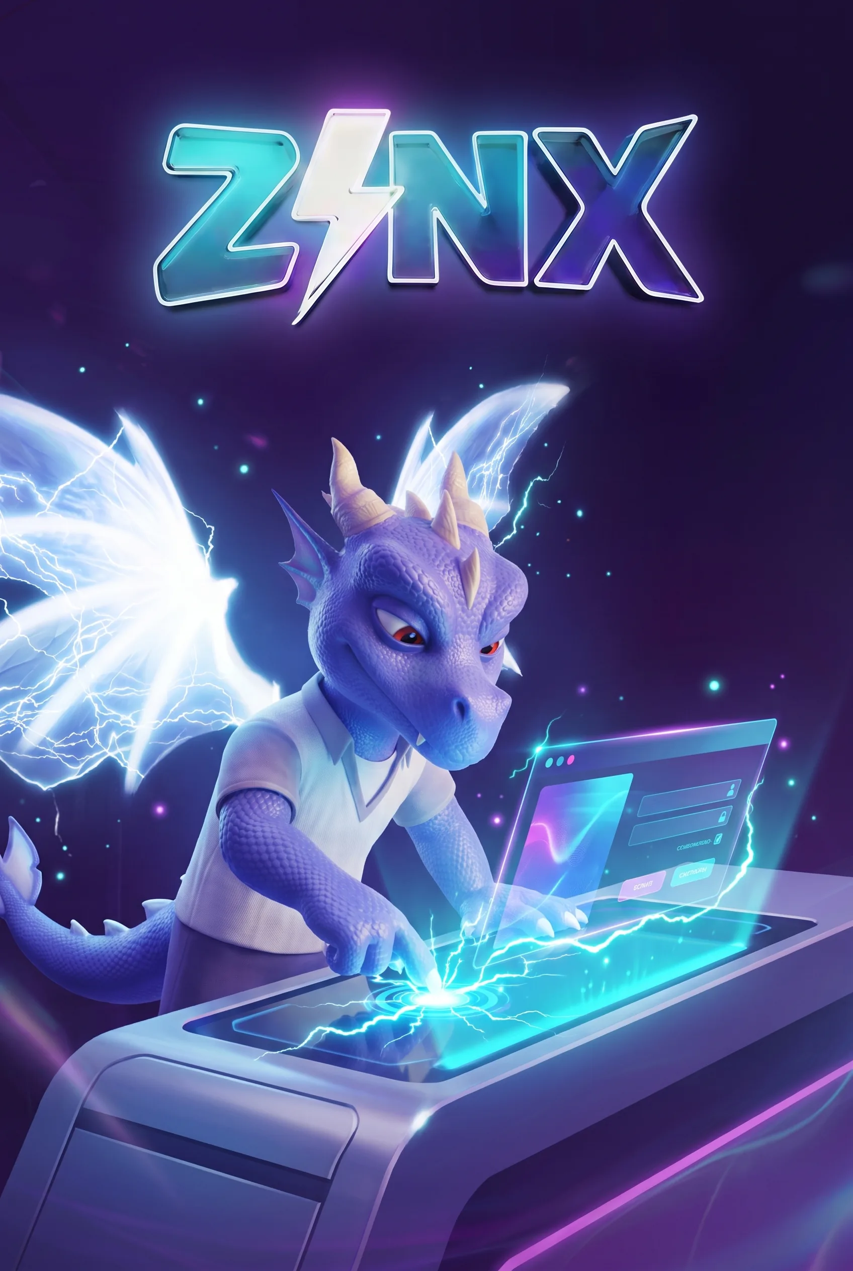 Sigla Zinx Casino și mascota completând un formular de înregistrare